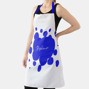 Tablier Motif bleu foncé blanc Nom du monogramme personna