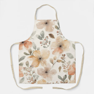 Tablier Motif botanique aquarelle floral pêche beige