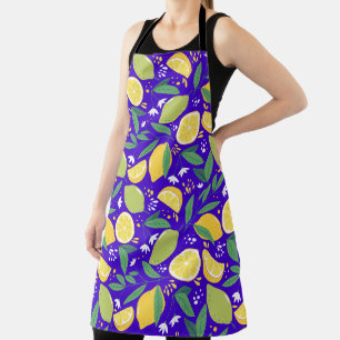 Tablier Motif botanique élégant Citrus Lemon en bleu