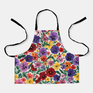 Tablier Motif botanique vibrant de pensée à fleurs sauvage