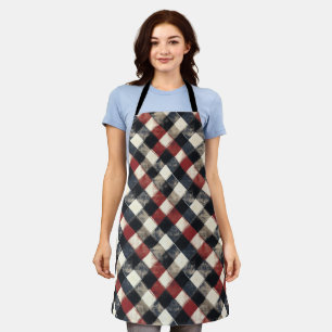 Tablier Motif carreaux Navy et Rouge Intemporel Rétro