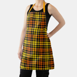 Tablier Motif carreaux tartan noir jaune orange