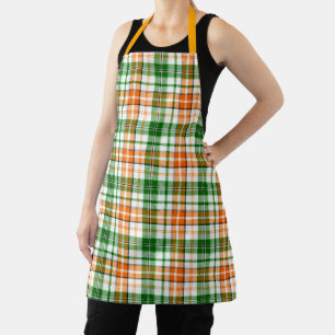 Tablier Motif carreaux tartan vert orange blanc 