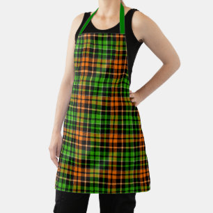 Tablier Motif carreaux tartan vert orange noir