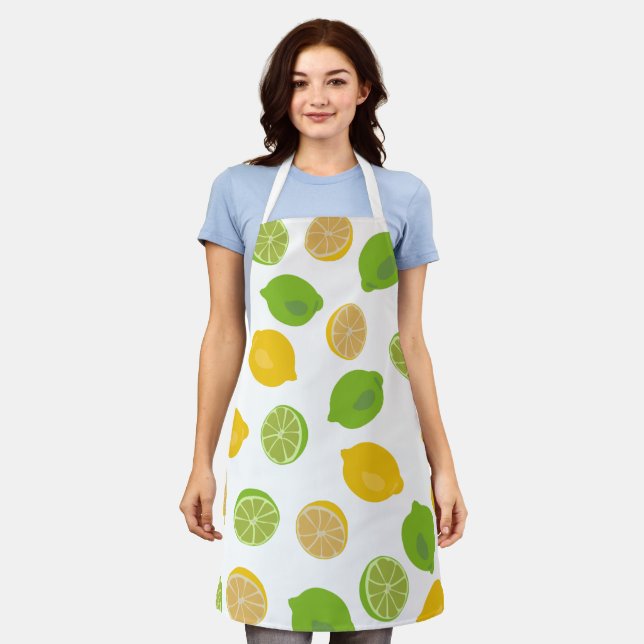Tablier Motif citron et citron vert (Porté)