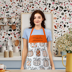 Tablier Motif Citrouille orange Nom du script Monogram Che