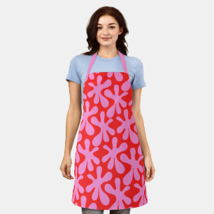 Tablier Motif contemporain d'amibe rose et rouge élégant