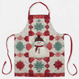 Tablier Motif courbé Snowman Rouge Blanc Vert