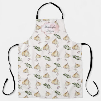 Tablier Motif d'ail, nom d'aquarelle rose pâle