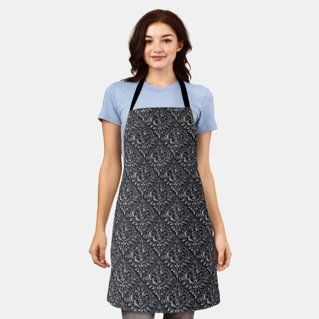 Tablier Motif Damas Arrière - plan noir-23961 (Porté)
