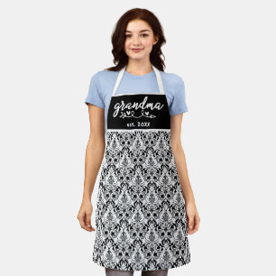Tablier Motif Damas Vintage noir et blanc Grandma Est