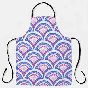 Tablier motif damassé floral bleu