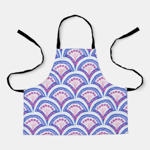 Tablier motif damassé floral bleu