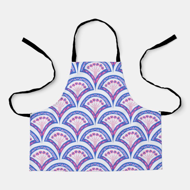 Tablier motif damassé floral bleu (Recto)