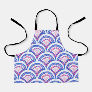 Tablier motif damassé floral bleu