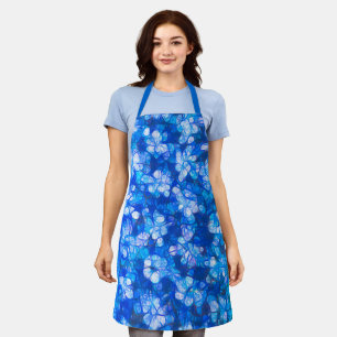 Tablier Motif d'aquarelle Abstrait de fleurs blanches bleu