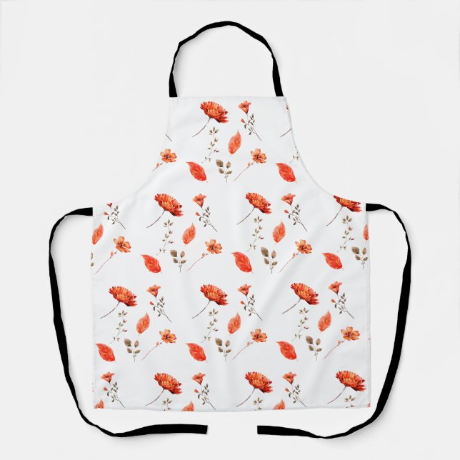 Tablier Motif d'aquarelle Fleur sauvage orange (Recto)