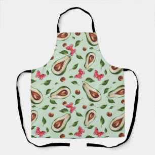 Tablier Motif d'aquarelle vert Avocado et papillons