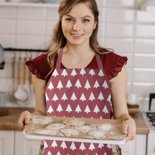 Tablier Motif d'arbre de Noël   Géométrique Scandi Rouge f