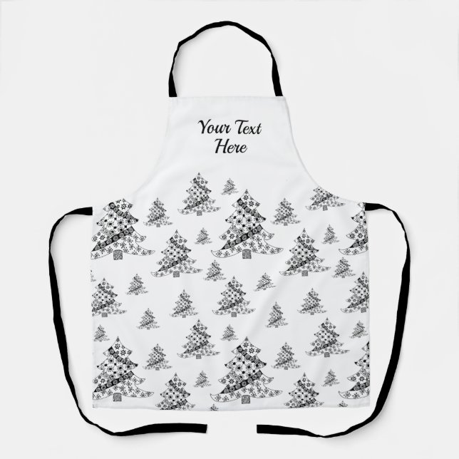 Tablier Motif d'arbre de Noël noir et blanc (Recto)