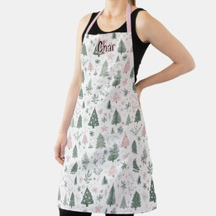 Tablier Motif d'arbre de Noël personnalisé rose et vert