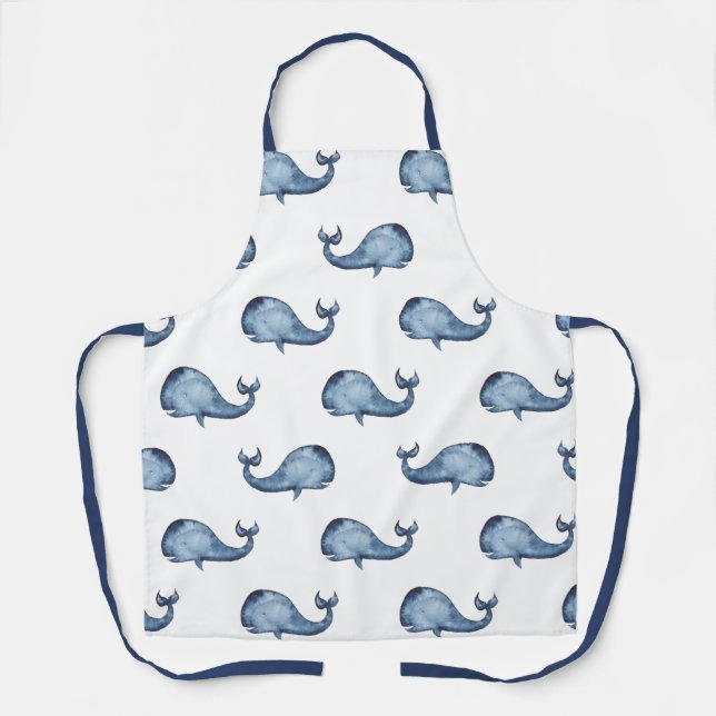 Tablier Motif de baleine bleu aquarelle. Animal marin mari (Recto)