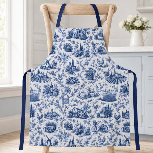 Tablier Motif de branche de rose de toile française bleue