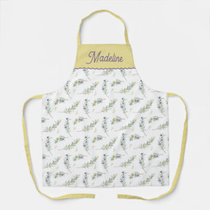 Tablier Motif de branche d'olive vert sauge avec nom perso