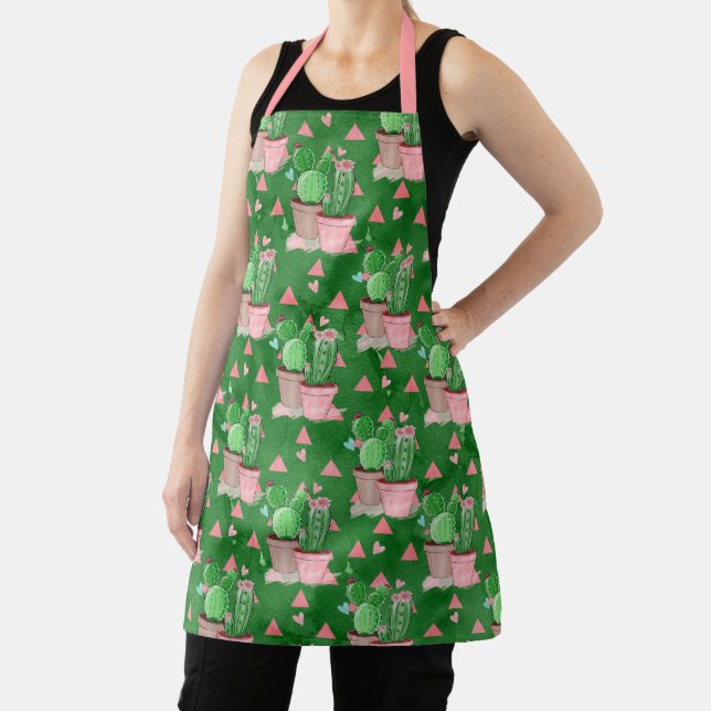 Tablier Motif de cactus à fleurs rose et vert vif (Insitu)