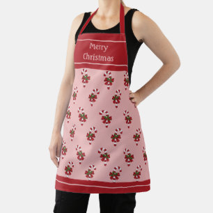 Tablier Motif de canne de Noël rouge et blanche sur fond r