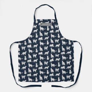 Tablier Motif de chat personnalisé Marine Bleu