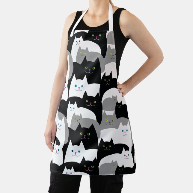 Tablier Motif de chats souriants noirs et gris et blancs (Insitu)