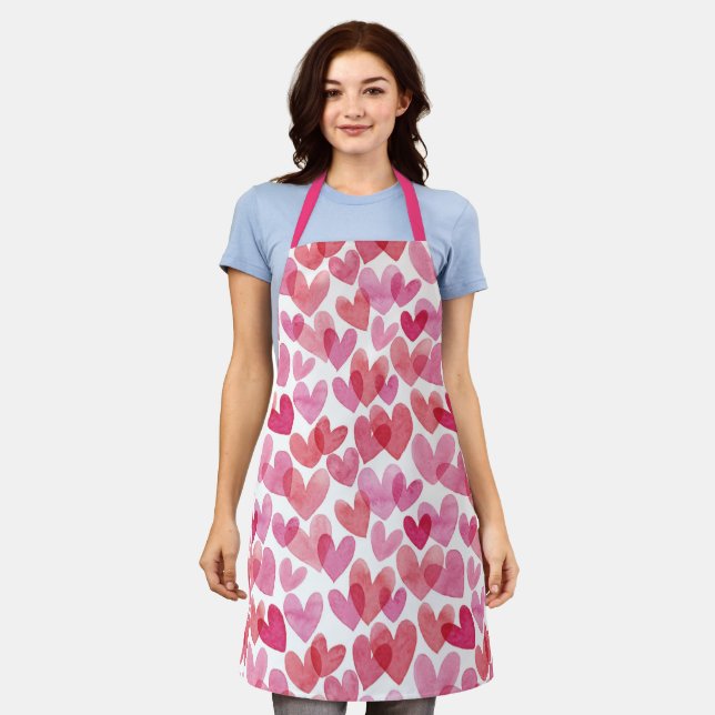 Tablier Motif de coeur aquarelle (Porté)