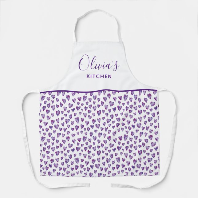 Tablier Motif de coeur personnalisé couleur pourpre (Recto)