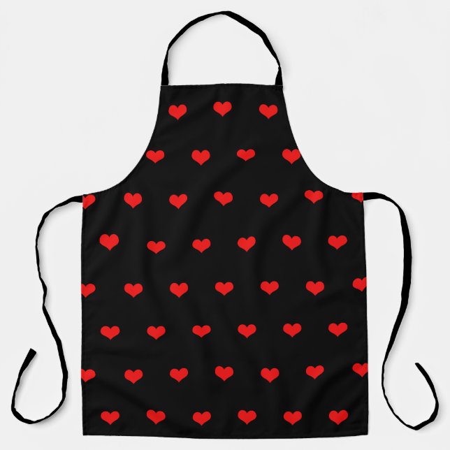 Tablier Motif de cœur rouge noir moderne cadeau mignon élé (Recto)