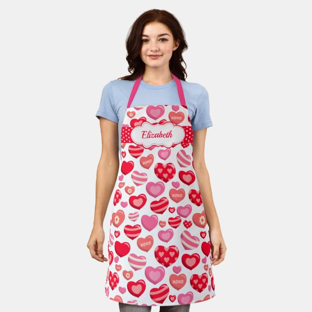 Tablier Motif de coeur rouge rose mignon (Porté)