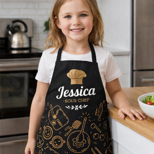 Tablier Motif de cuisine de sous-chef sophistiqué avec dor