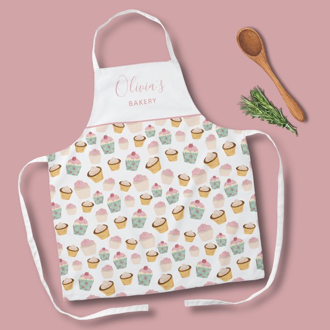 Tablier Motif de cupcake personnalisé Boulangerie de cuisi (Cupcake kitchen apron perfect for home bakers & bakeries. Personalize with your own name or text.)