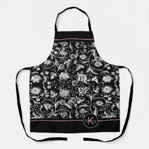 Tablier Motif de Damas florales Monogramme blanc/n'importe