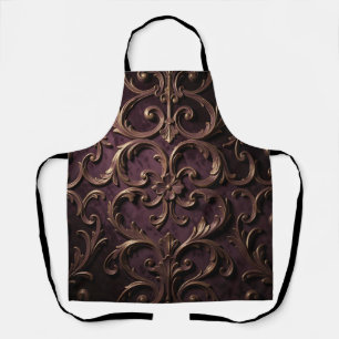 Tablier Motif de défilement baroque orné violet profond or