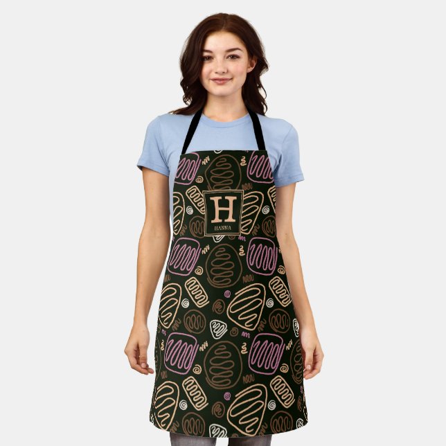 Tablier Motif de dessin artistique rose d'une ligne Monogr (Porté)