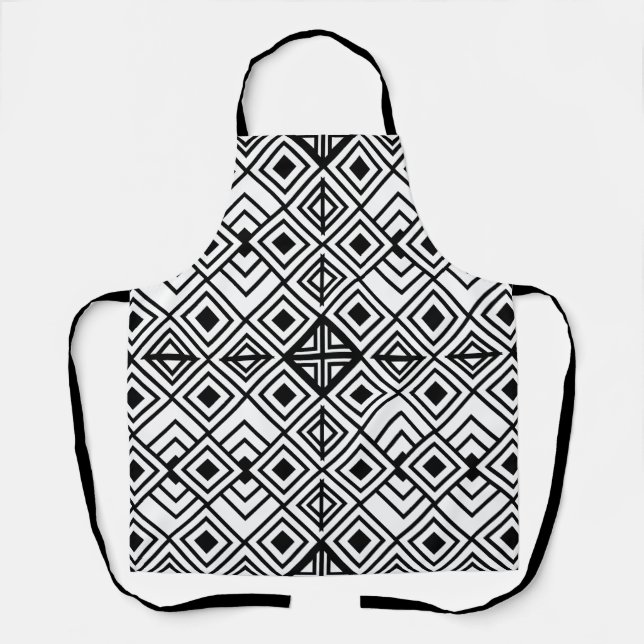 Tablier Motif de diamant géométrique noir et blanc (Recto)
