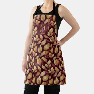 Tablier Motif de feuilles d'automne pailletées rouge marro