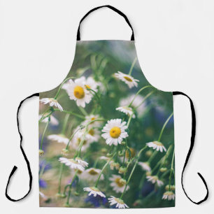 Tablier Motif de fleur d'été dans prairie verte avec bleu 