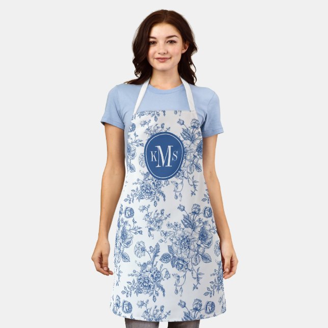 Tablier Motif de fleurs bleues (Porté)