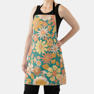 Tablier motif de fleurs printanières rose et orange