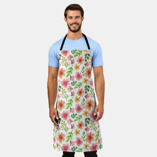 Tablier Motif de fleurs roses à l'aquarelle