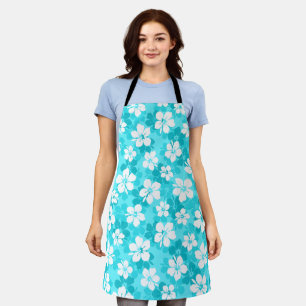 Tablier Motif de fleurs tropicales bleu et blanc Hibiscus