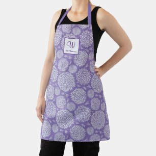 Tablier Motif de fleurs violet dessiné à la main