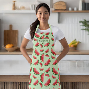 Tablier Motif de fruit pastèque sur fond vert avec nom per